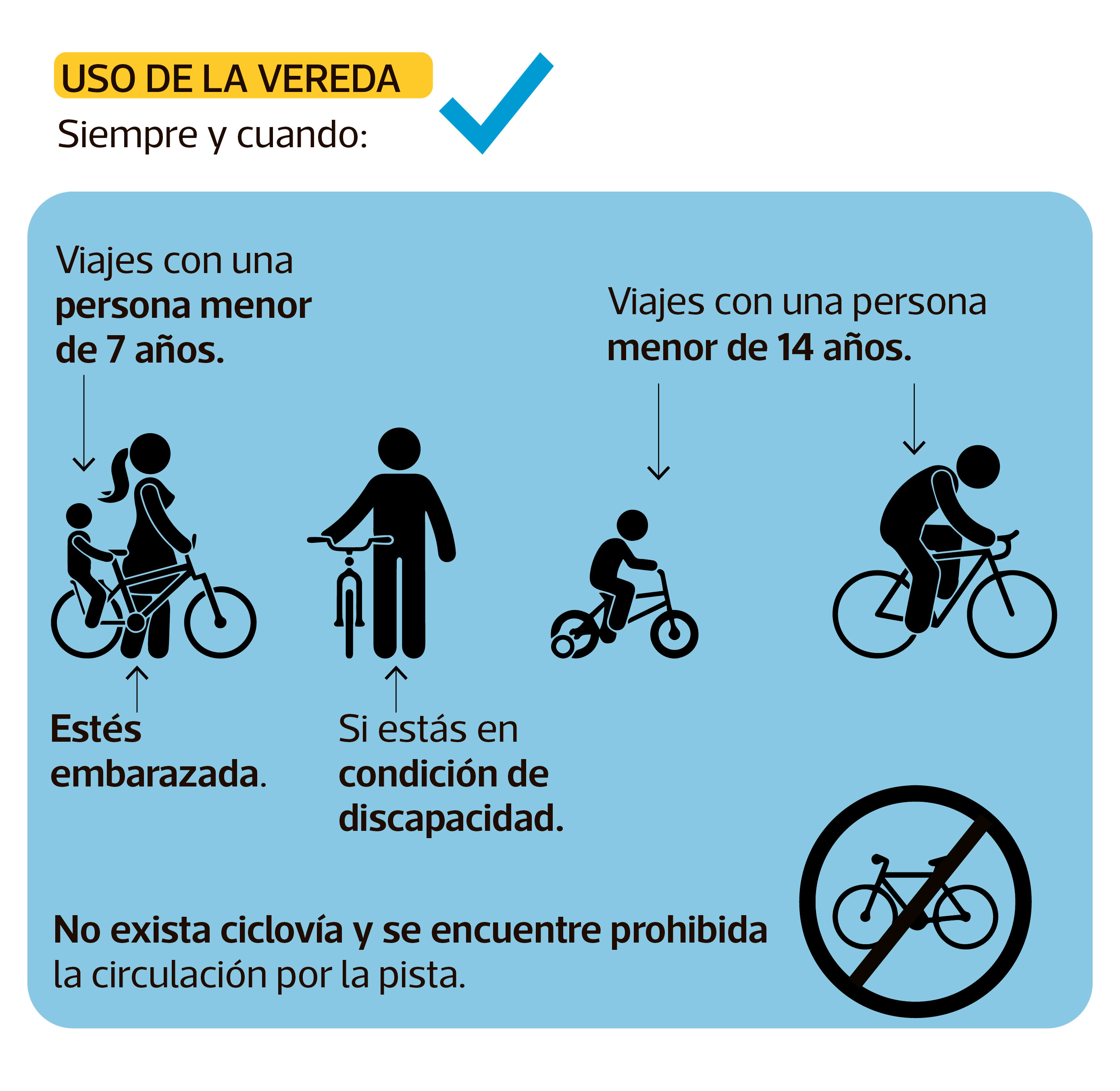 Conoce qué dice el reglamento sobre el uso de las ciclovías, de la pista, de la vereda y más